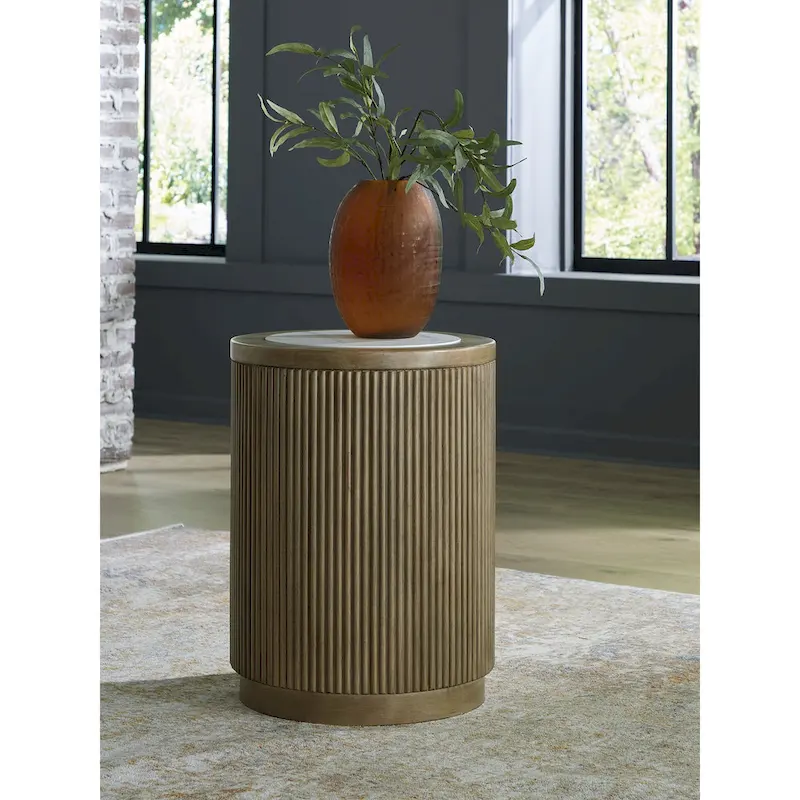 Light Brown & White End Table, Faux Marble Top, 1-Person Use