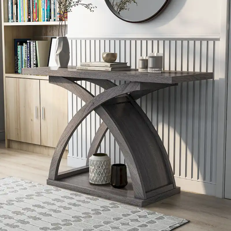 DH BASIC Transitional Distressed Grey 47-inch 1-Shelf Sofa Table by Denhour