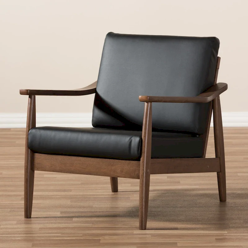 Mid-Century Lounge Chair with Solid Wood Legs and Upholstered Seat