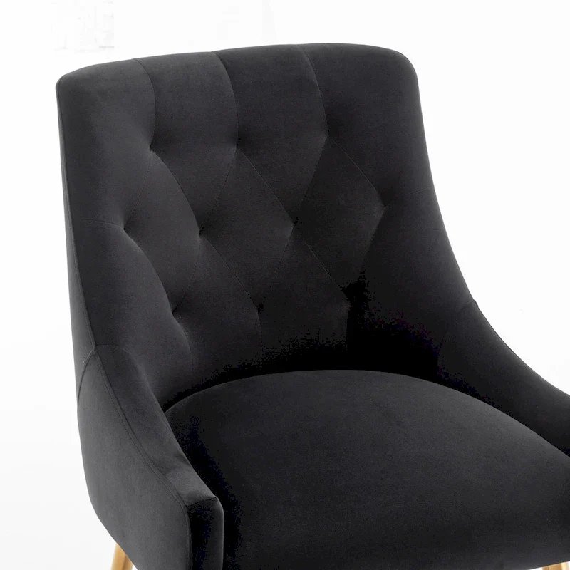 SEYNAR Modern Boucle Velvet Upholstered Accent Dining Chair Set of 2 Tufted Back Armless Chair with Golden Legs