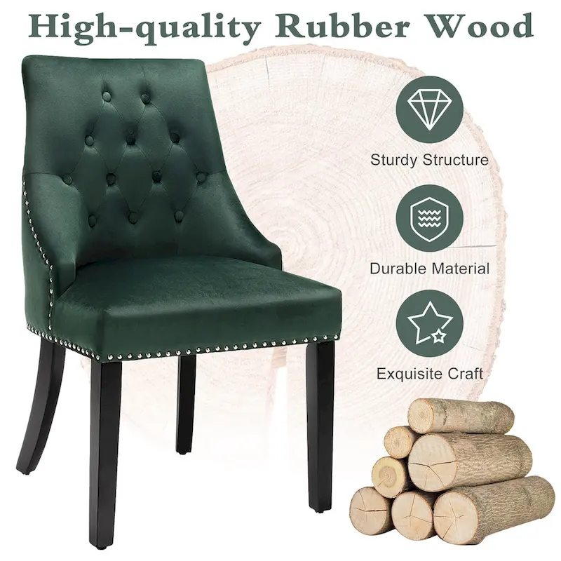 Velvet Dining Chair Upholstered Tufted Armless w/ Nailed Trim & Ring