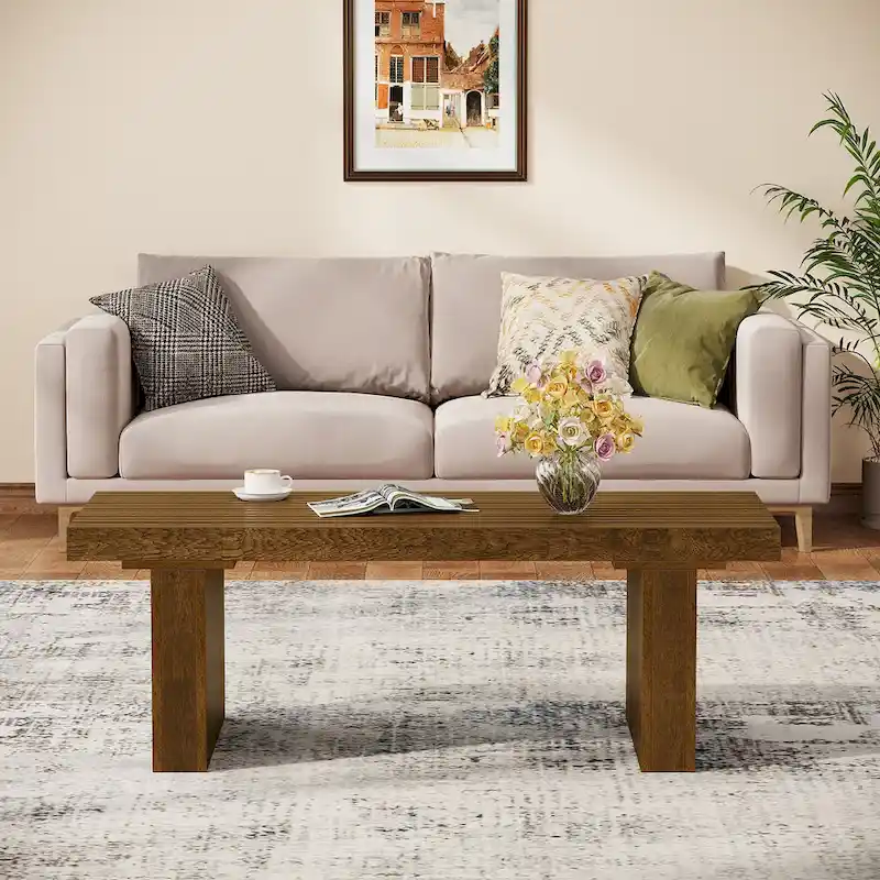 47.24-Inch Farmhouse Coffee Table, Rectangle Coffee Table