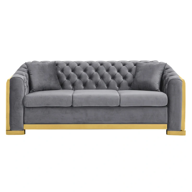 84  Luxury Chesterfield Velvet Sofa with Gold Trim