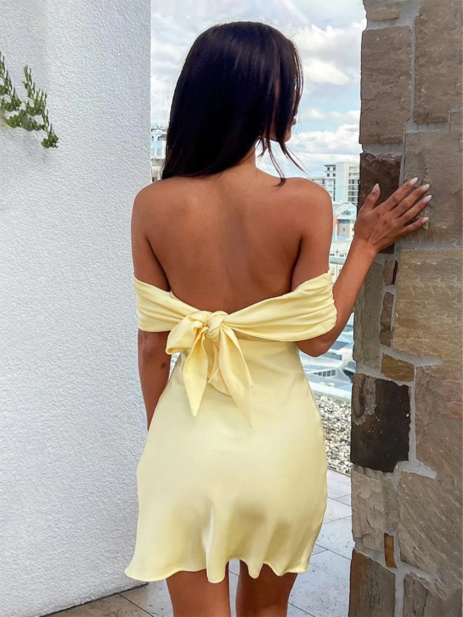 Yellow - Off The Shoulder Satin Sheath Homecoming Dress
