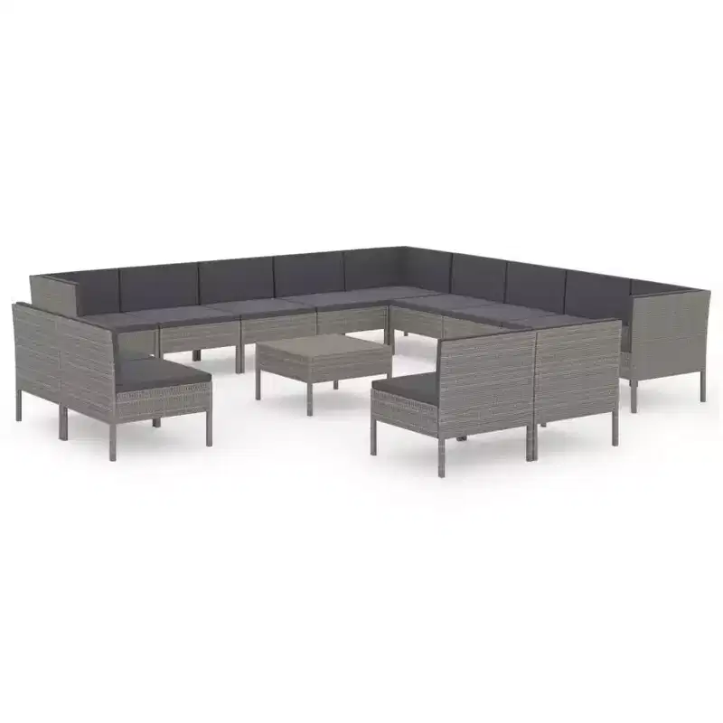 vidaXL Garden Lounge Set Patio Sectional Sofa Couch Outdoor Poly Rattan Grey