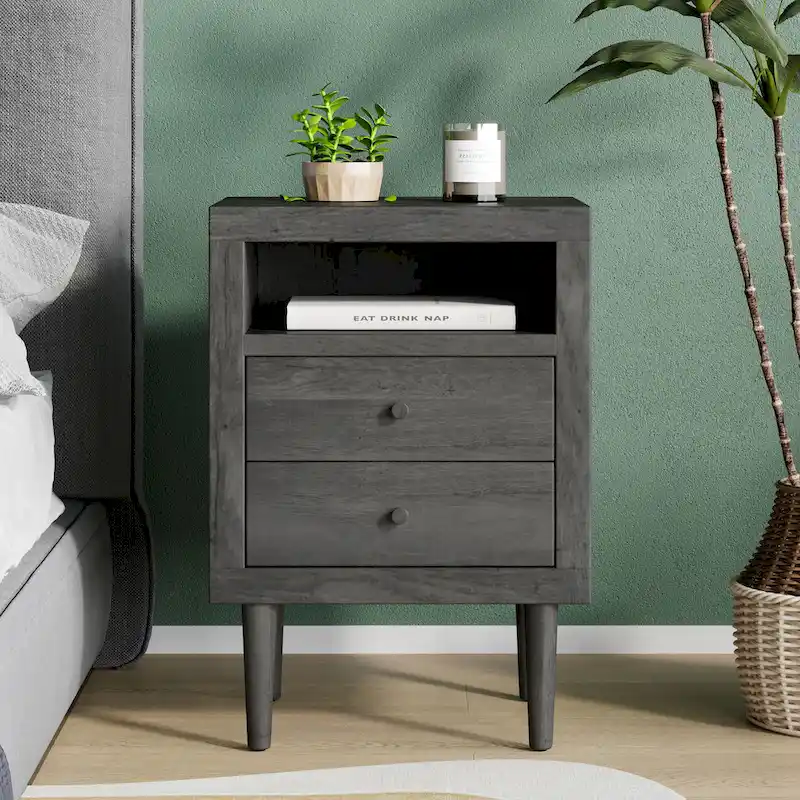 Mid-Century 2-Drawer Nightstand - Multiple Colors