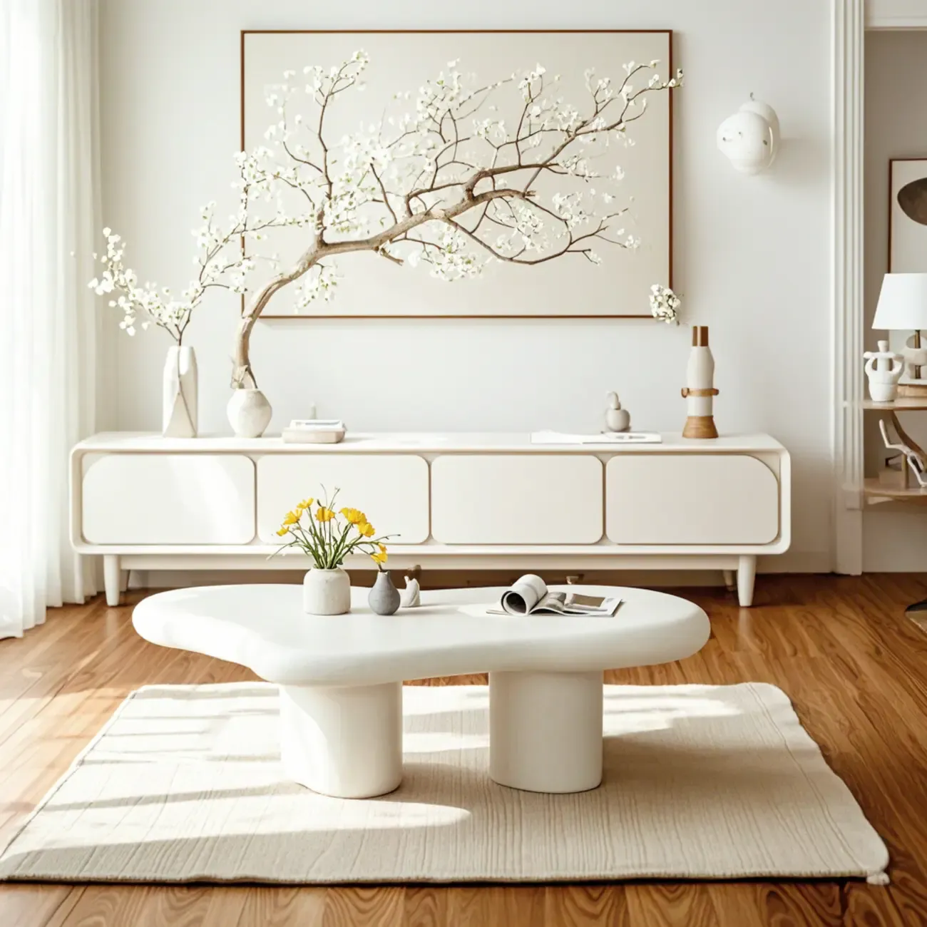 Modern White Irregular Coffee Table with Minimalist Design