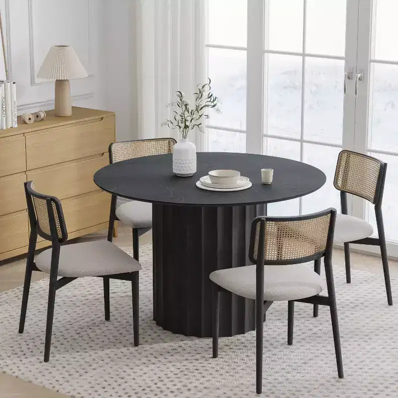 Dovelina Mid-Century Round Dining Table Wood Kitchen Table Dining Room Table for 4 People - Black