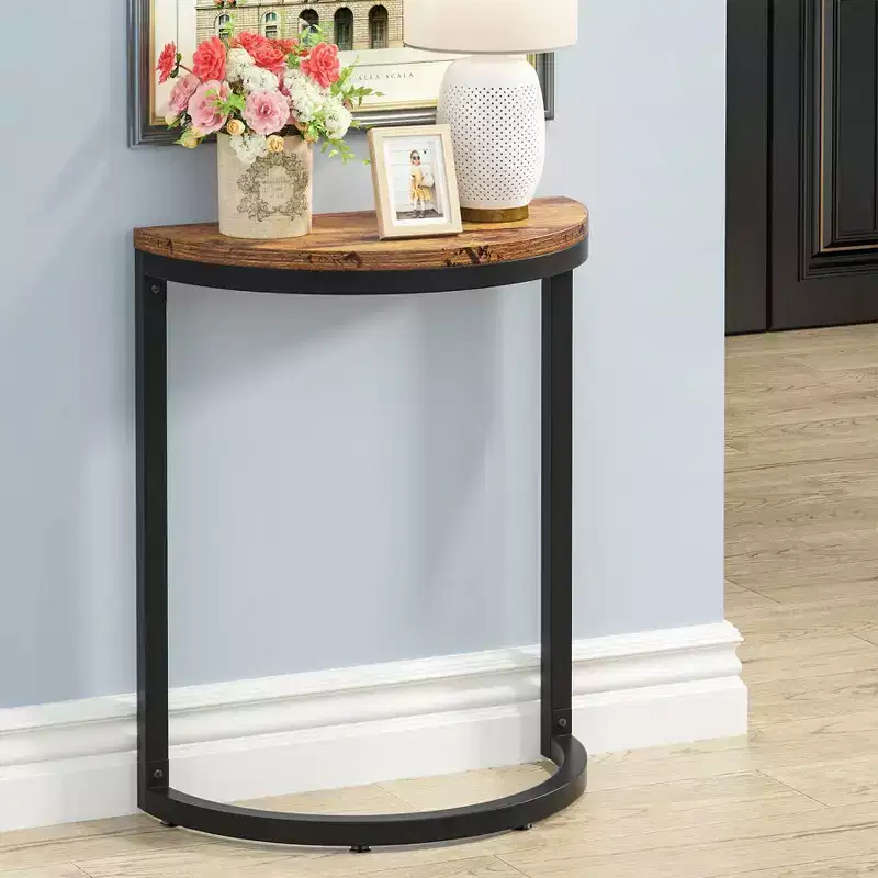 LITTLE TREE Slim C Shaped End Table for Sofa Brown/Black