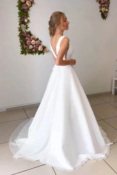 A-line Attractive V-neck Simple Wedding Dress Rustic Wedding Gown