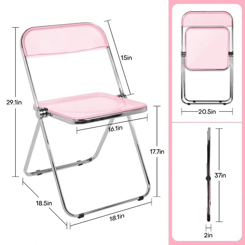 Transparent Acrylic Stackable Folding Dining Chair w/ Metal Frame, Single - 29.1(H) x 18.1(W) x 18.5(D)