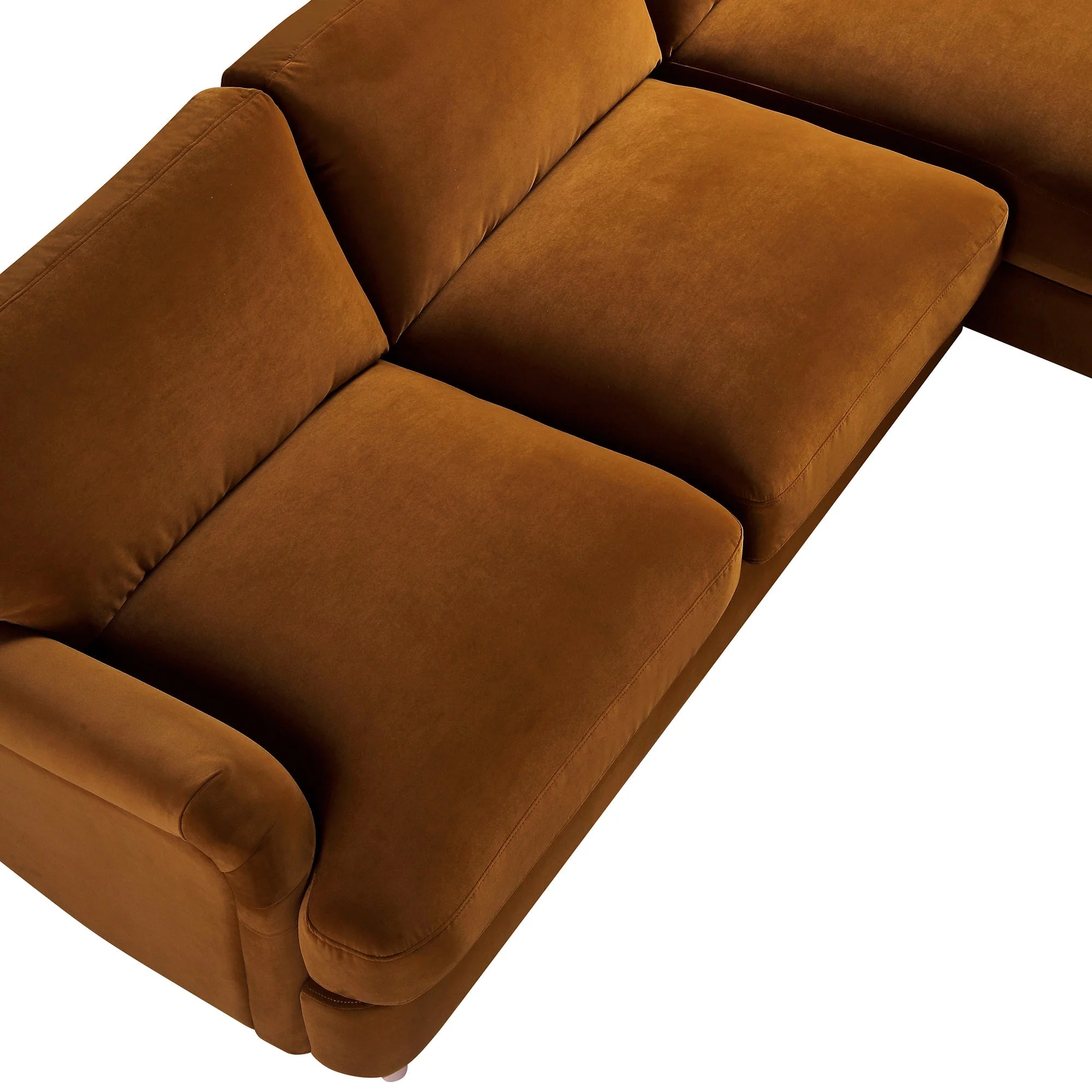 Cinnamon Velvet Sofa, Grande Chaise Sofa Right Hand Facing