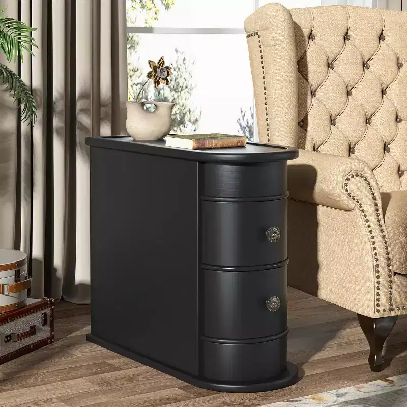 Okak Farmhouse Solid Wood Small Narrow End Table,Slim Storage Nightstand Side Table Sofa Table for Bedroom,Living Room