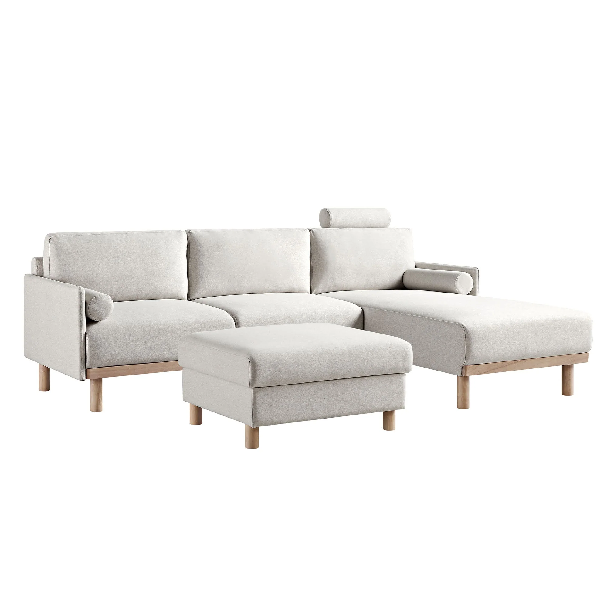 Oatmeal Fabric Sofa, Large 3-Seater Chaise Sofa Right Hand Facing