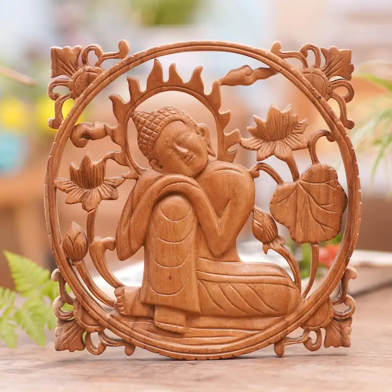 Novica Handmade Buddha In Repose Wood Relief Panel