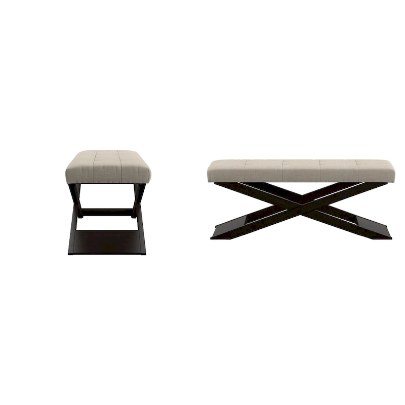 Marzala Beige Linen Wood X-Base Bench