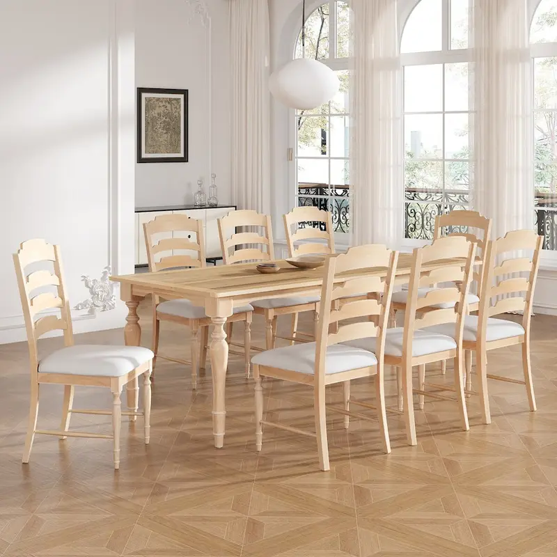 9-Piece Extendable Dining Table Set with 8 Upholstered Dining Chairs