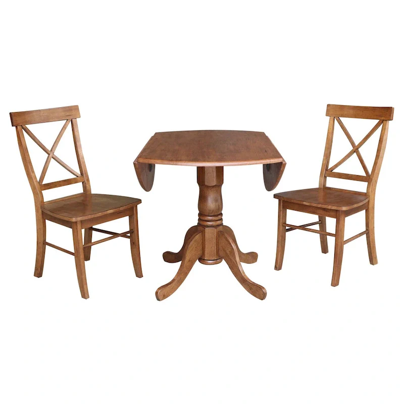 42 Solid Wood Dual Drop Leaf Table With 2 X-Back Chairs - 3 Piece Set