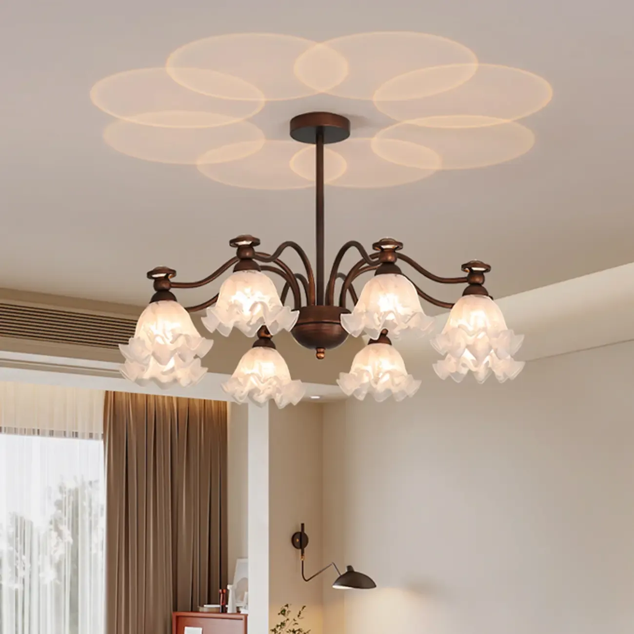 Black Bronze Floral Glass Crystal Chandelier Modern