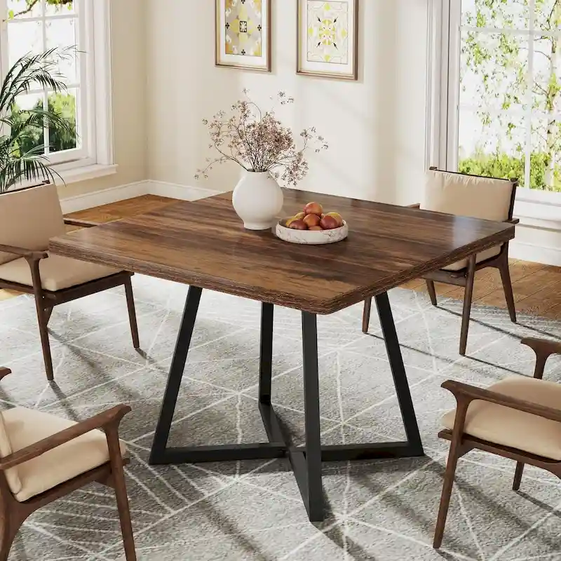 Rustic Brown / Black / White & Gold Square Dining Table, Seats 1–6