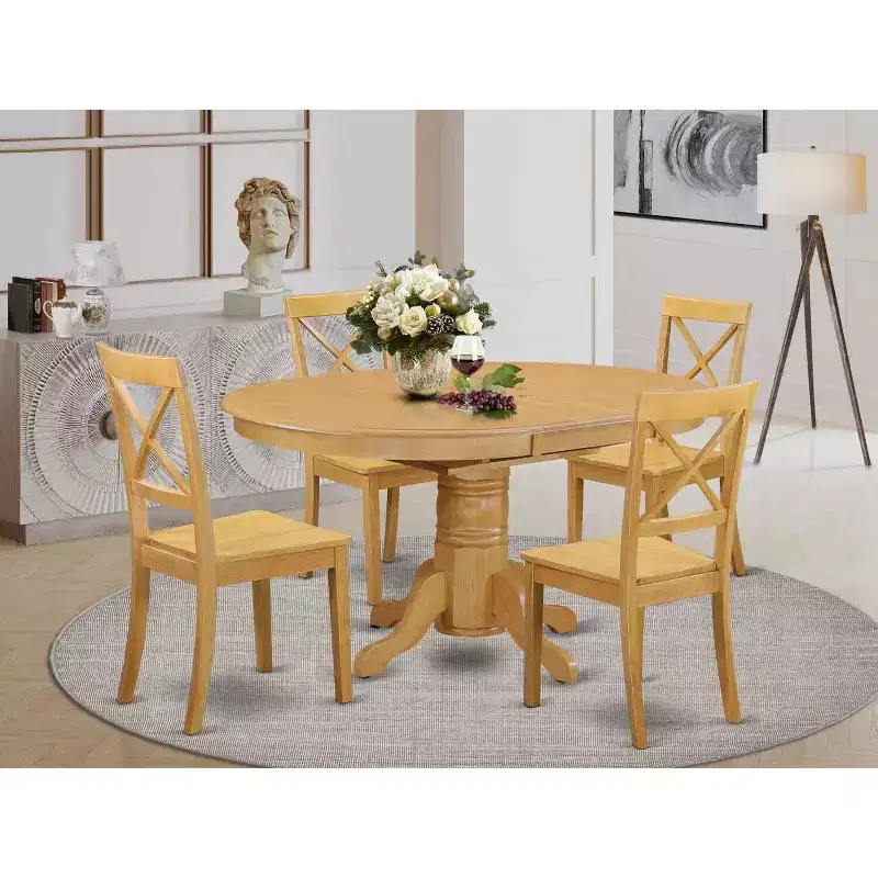 HomeStock 5-Pc Natural Oak Finish Solid Wood Top Dining table with 4 Chairs