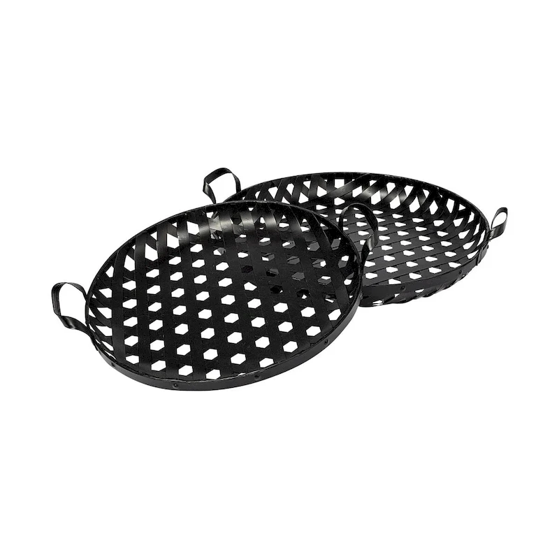 Lito Black Metal Round Serving Trays (Set of 2) - 26.8L x 23.8W x 5.5H