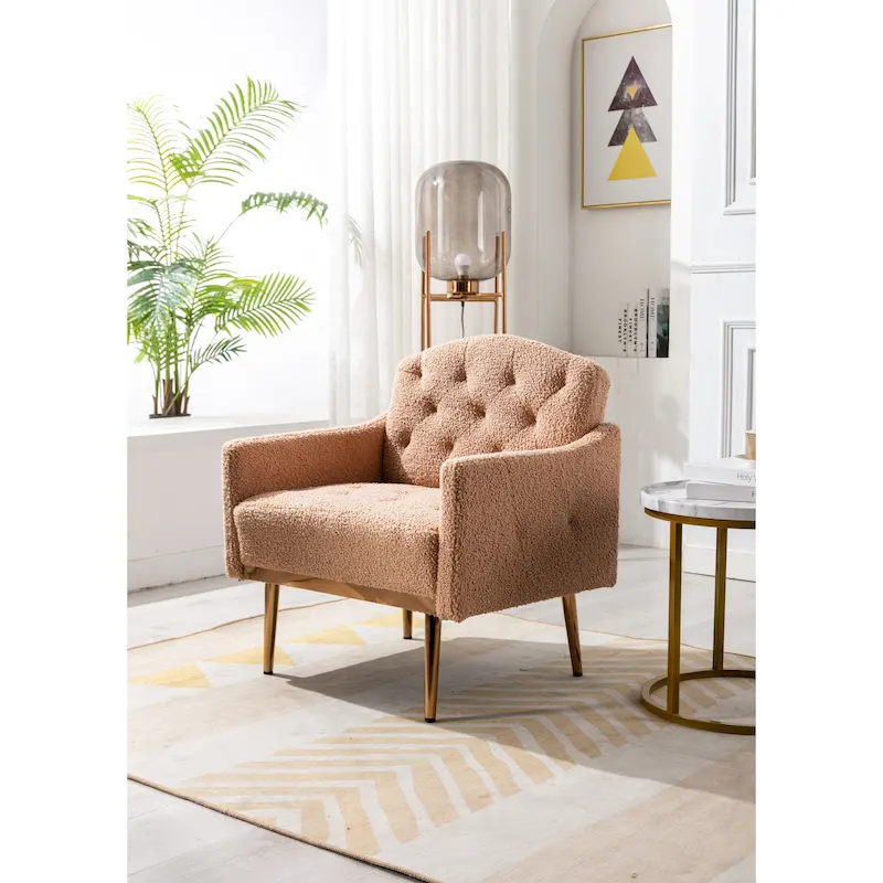 Teddy Fabric Upholstered Tufted Accent Chair With Rose Golden feet