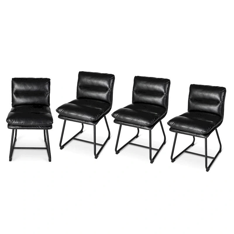 Glitzhome Set of 2/4 Modern PU Leather Thick Upholstered Side Dining Chairs with Metal Legs