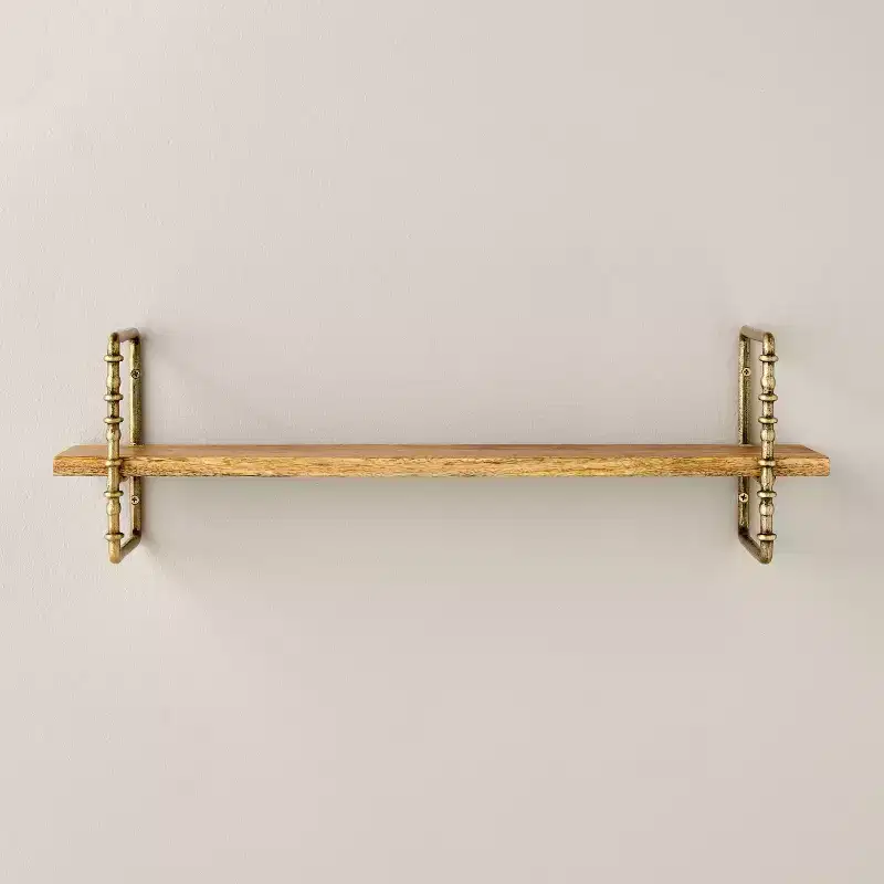 Turned Brass and Wood Wall Shelf - Hearth & Hand with Magnolia