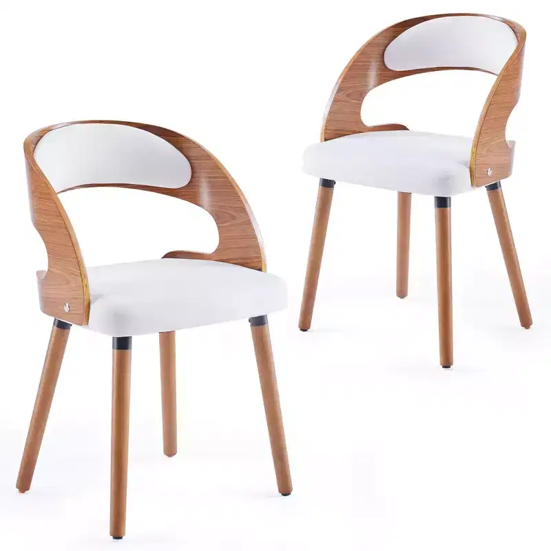 GDFStudio Sungmin Modern Wooden Upholstered Dining Chairs with Curved Backrest (Set of 2)