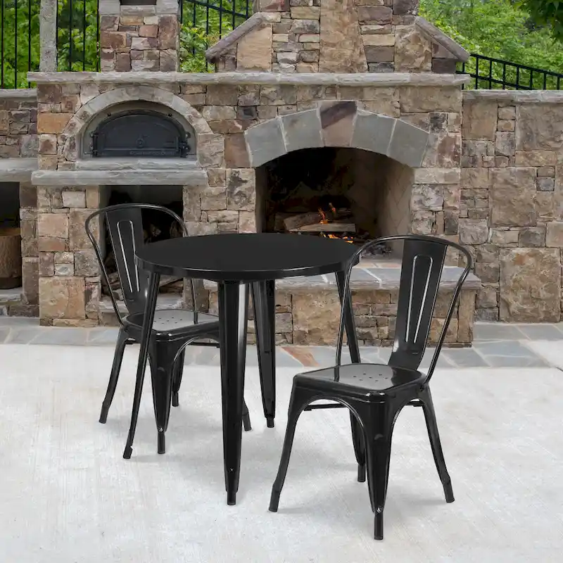 Round Metal Bistro Table & 2-Chair Set – Black / Blue / Green / Orange / Red / Silver / White / Yellow – 2-Person, Indoor/Outdoor