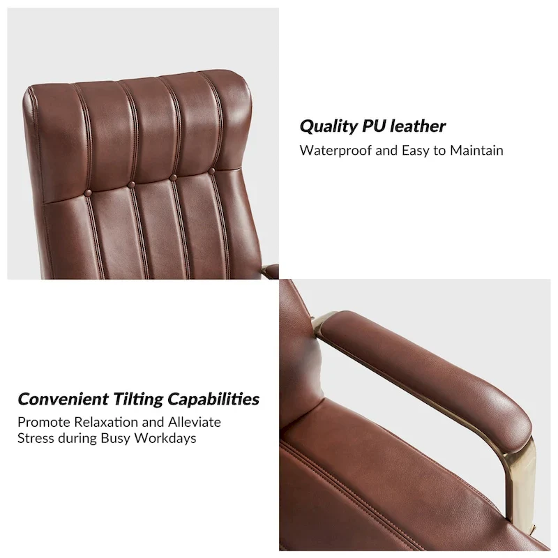 Mid-Century Modern Vegan Leather Office Chair - Swivel Tilting Ergonomic Desk Chair with Channel Tufted Design & Adjustable Height