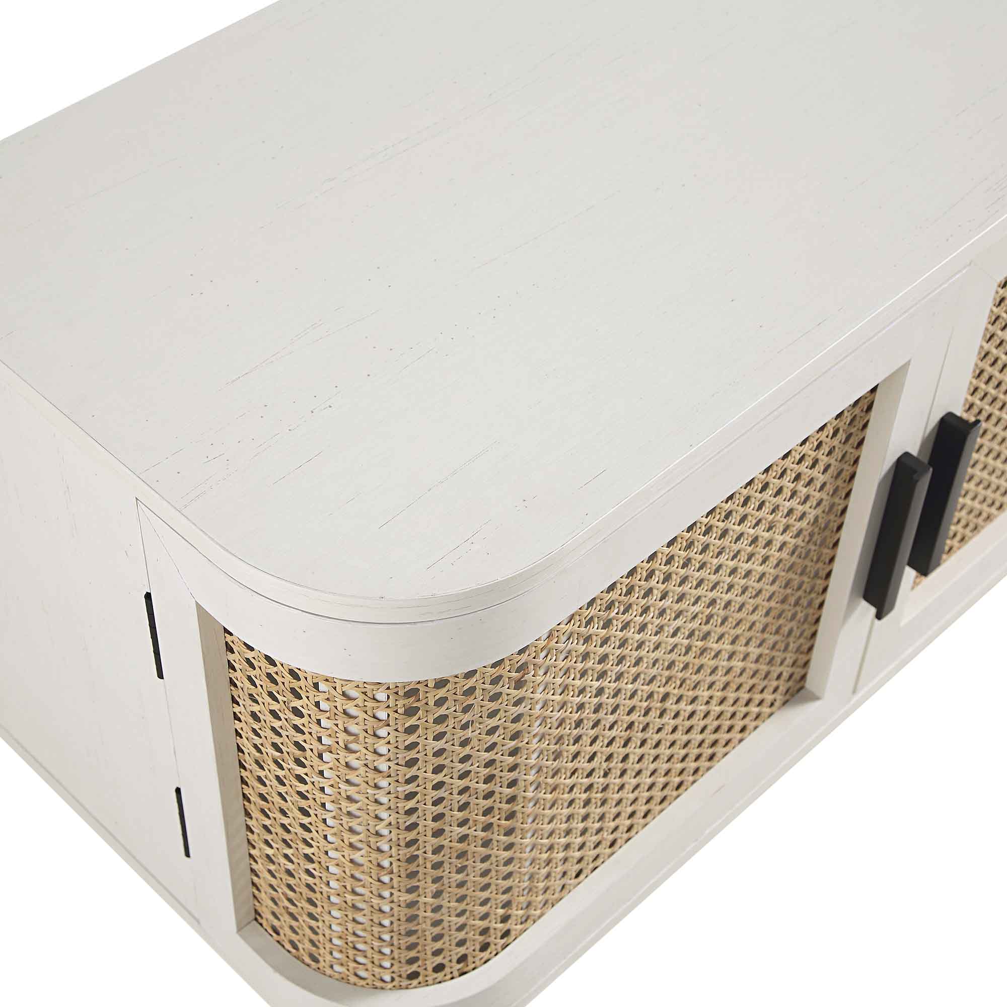 Curved Rattan 63 Wide TV Unit, White