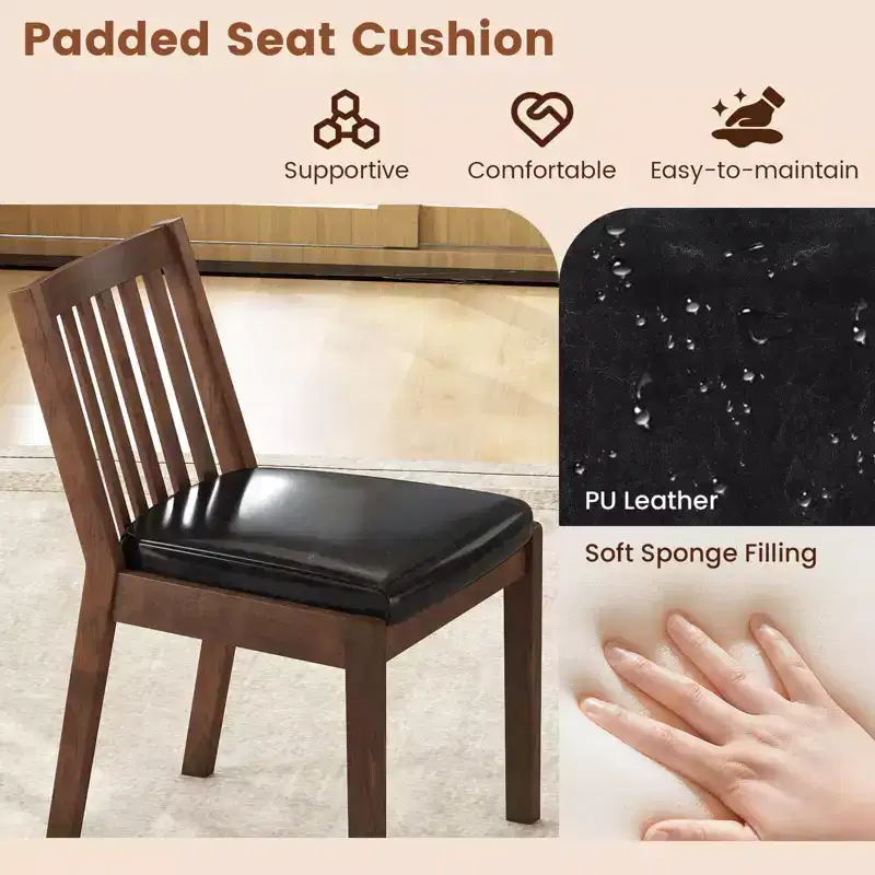 PU Leather Upholstered Dining Chairs, Armless, Espresso, Rubberwood Frame, 400 lbs Capacity
