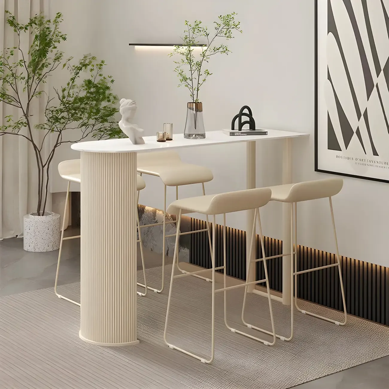 Scandinavian Free Form White Stone Iron Bar Tables