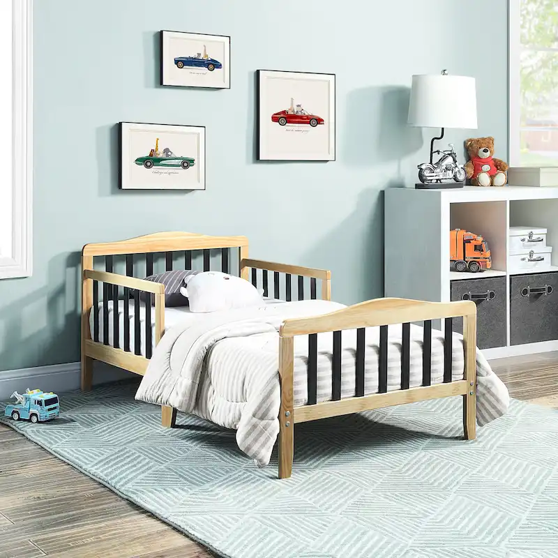 Natural / Black / White / Navy Blue Toddler Bed, Low-Profile Style, for 1 Child