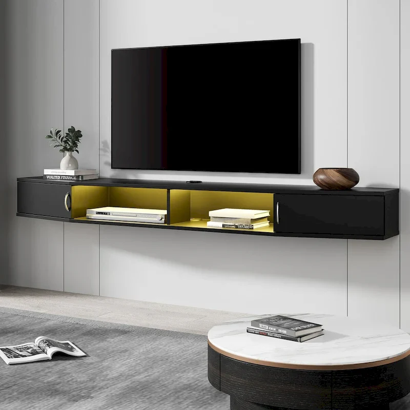 70-Inch Floating TV Stand Wall Mounted with Charging Station