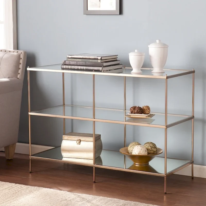 Grant Modern Metal Console Table with Glass Top