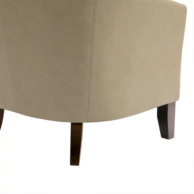Modern Faux Leather Barrel Accent Chair with Wood Legs