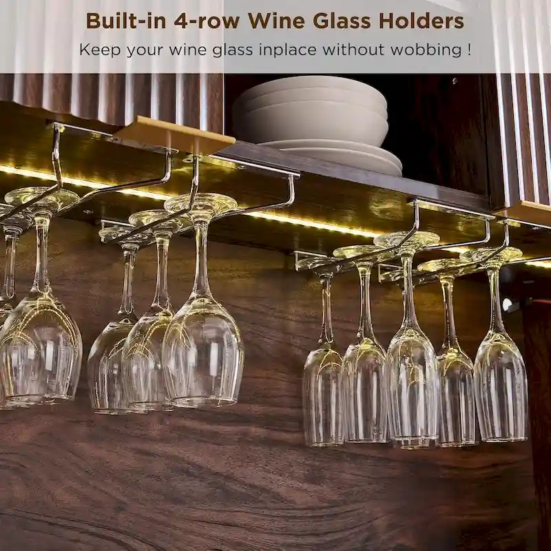 72 Wine Bar Cabinet, Modern Wood Coffee Bar Cabinet with LED Lights - N/A