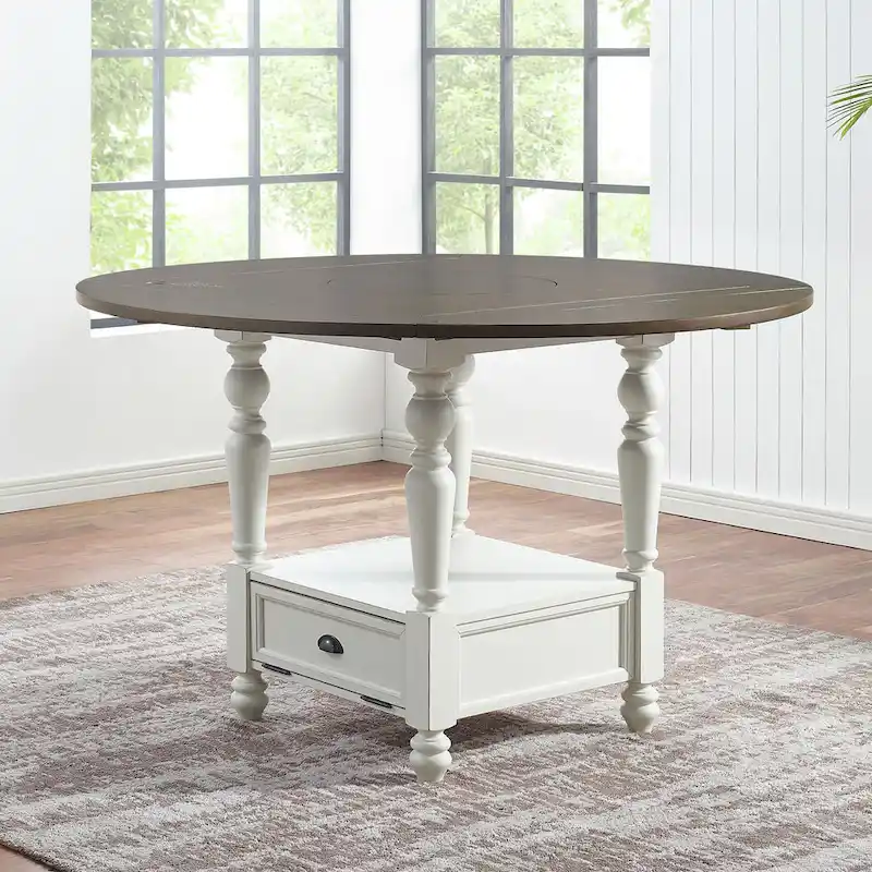 Counter Height Drop Leaf Round Dining Table with 4 Chairs