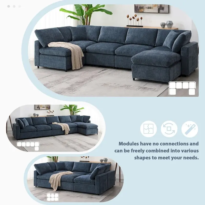 U Shaped Convertible Sectional Sofa with Ottoman