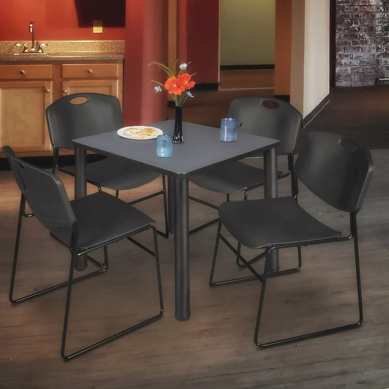 Black 30-inch Square Breakroom Table with 4 Zeng Black Chairs