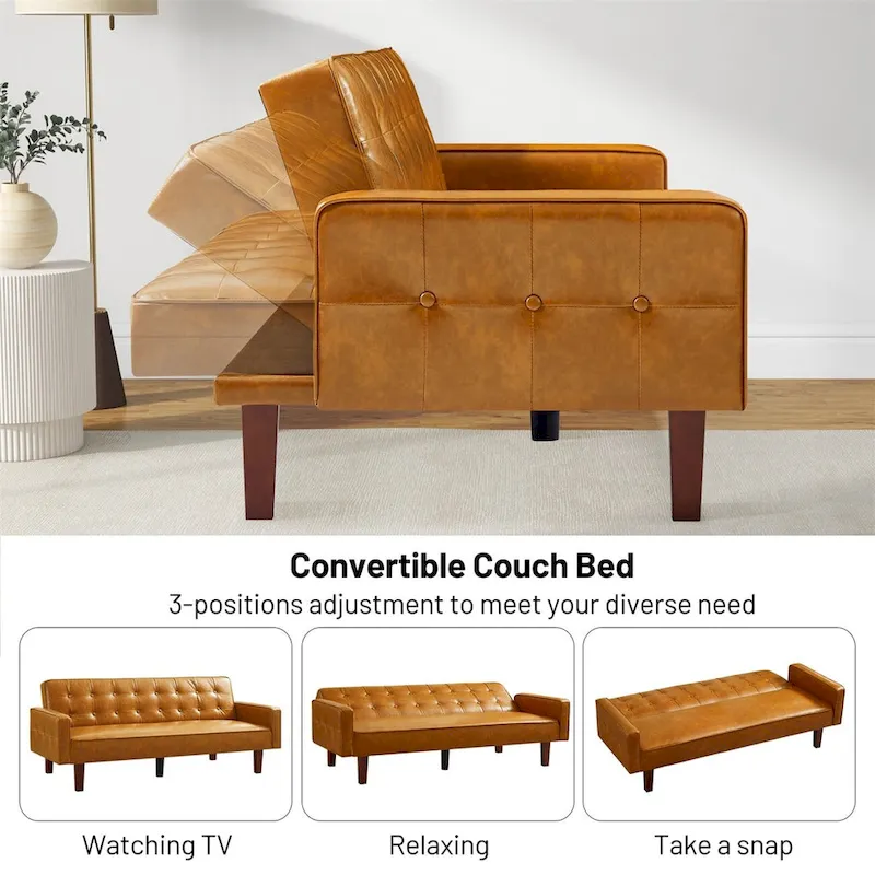 Sofa Bed Couch Faux Leather Loveseat Sofa Convertible Modern Futon Couch Small Sleeper Futons Bed