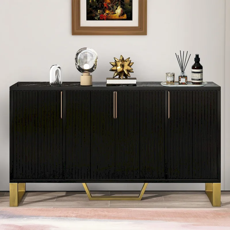 Modern Stylish Freestanding Wooden Sideboard with Imitation Marble Sticker TableTop