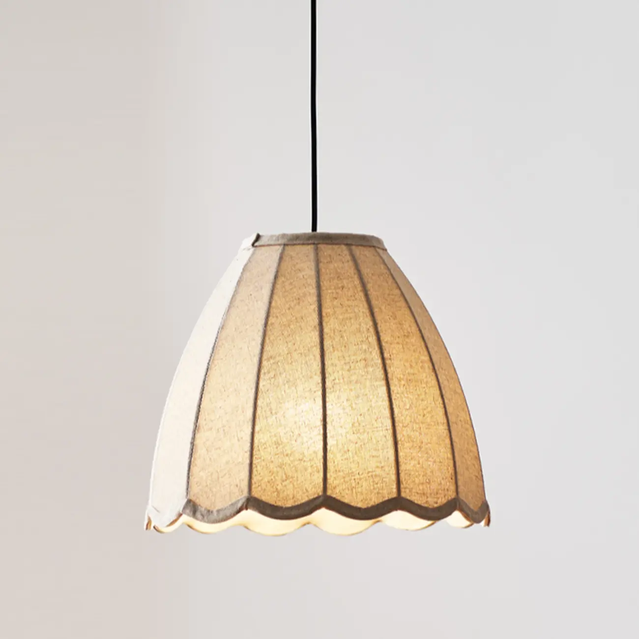 Beige Bell Shaped Fabric Pendant Light Hanging Fixture