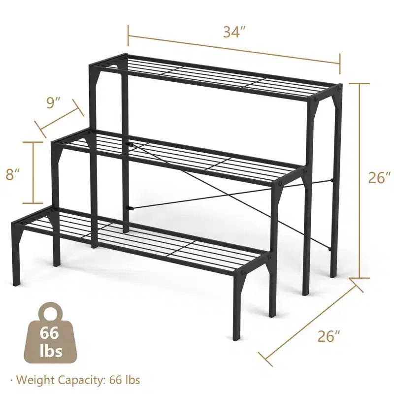 Costway 3 Tier Shelf Flower Plant Display Stand Rack Large Modern Black Metal Heavy Duty