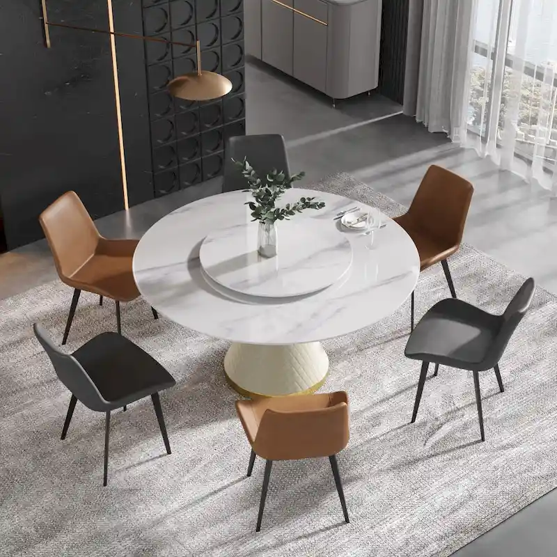 59 Modern Marble Dining Table Round Dining Table with Lazy Susan