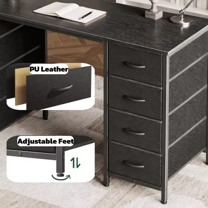 JIONJOY 47 Computer Desk with 8 Fabric Drawers, Large Storage Writing Desk for Home Office, Gaming & Study, Sturdy Metal Frame