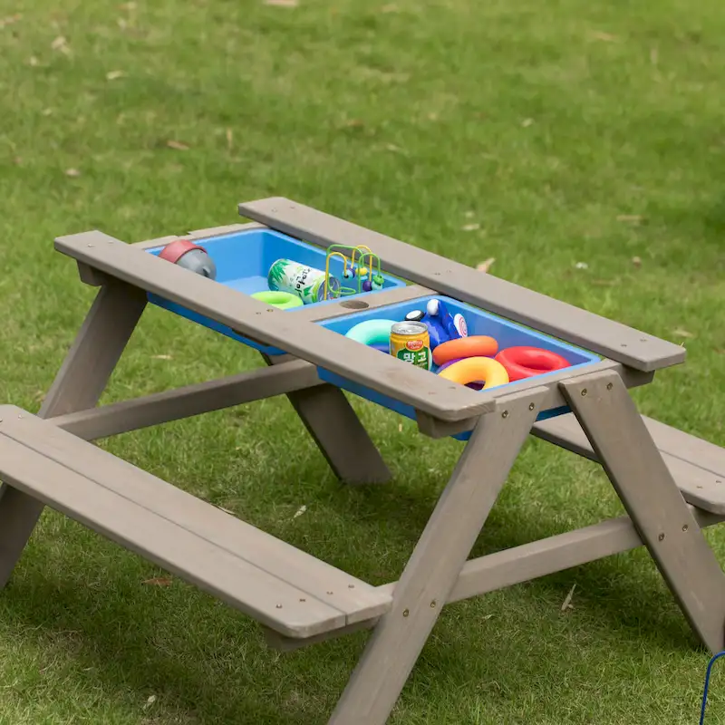 Picnic Play Table, Sandbox Table with Umbrella Hole and 2 Play Boxes.